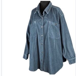 Roamans Shirt Women's Size 3X Wide Wale Corduroy Shacket Grayish Blue Plus
